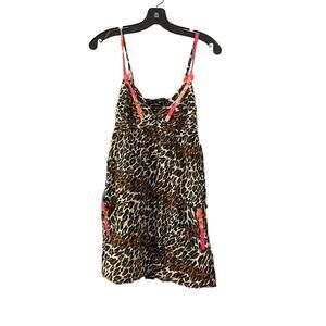 Betsey Johnson Animal Print Nighty Woman's Medium Pink Trim Slip Dress